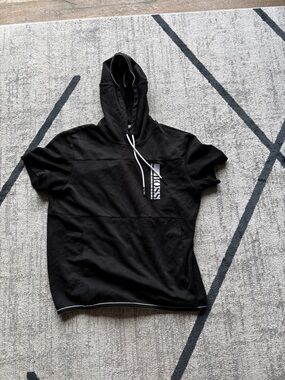 Hugo Boss Black Short-Sleeve Hoodie with White Drawstrings